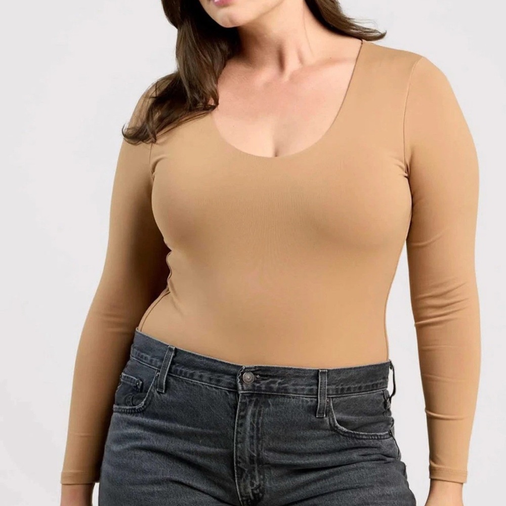 nuuds Long Sleeve Scoop Neck Bodysuit in Cinnamon size XXL